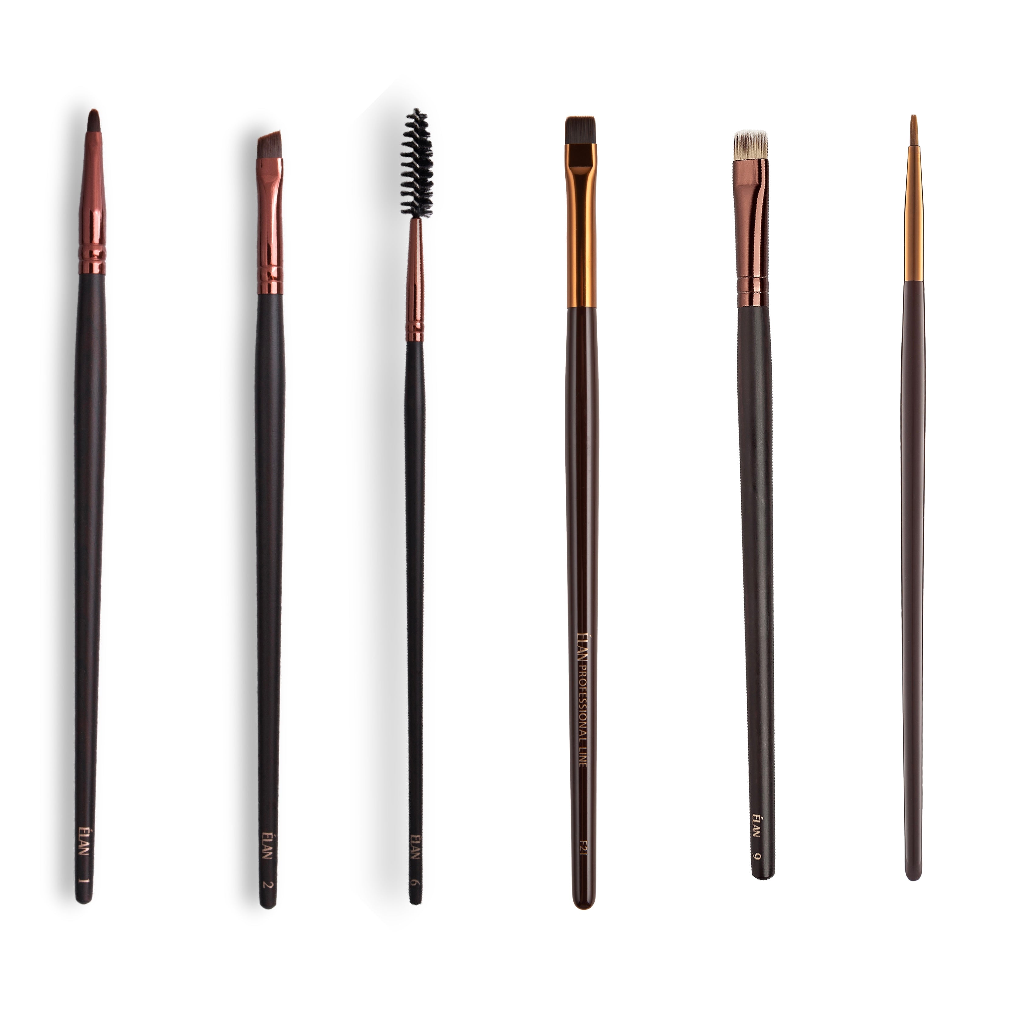 ÉLAN - Premium Professional Brow Brush Set (6 brushes, made from solid African Blackwood)